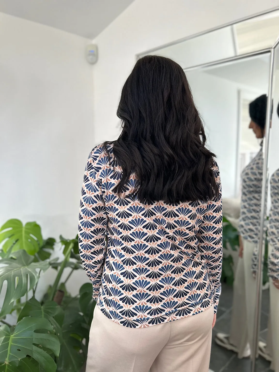Navy Patterned Super Soft Roll Neck