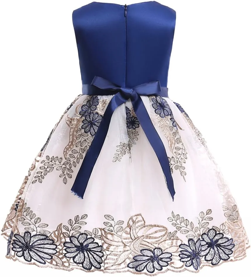 NSSMWTTC 2-9T Flower Girls Wedding Embroidery Dresses Toddler Christmas Easter Pgeant Dress with Necklace