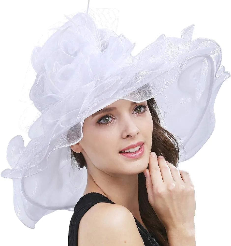 Original One Women's Organza Feather/Veil Tea Party Occasion Derby Event Church Dress Sun Hat