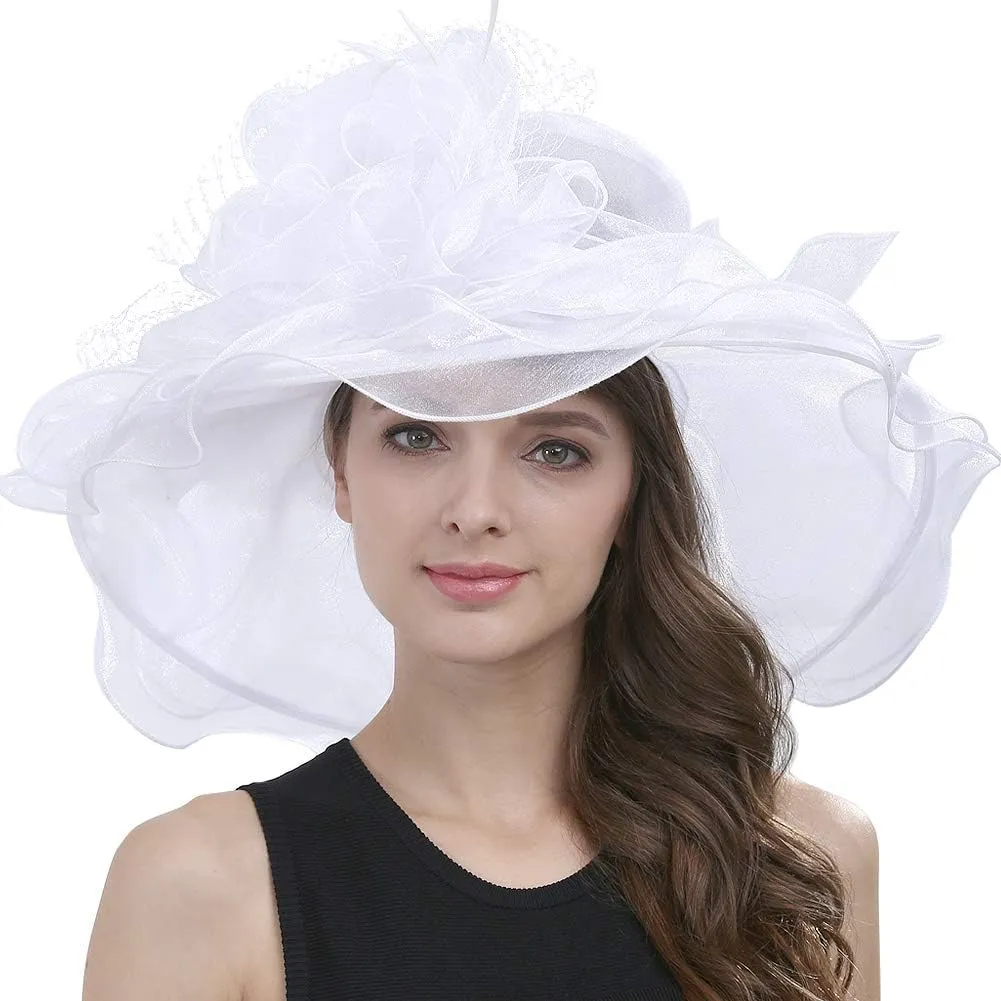 Original One Women's Organza Feather/Veil Tea Party Occasion Derby Event Church Dress Sun Hat