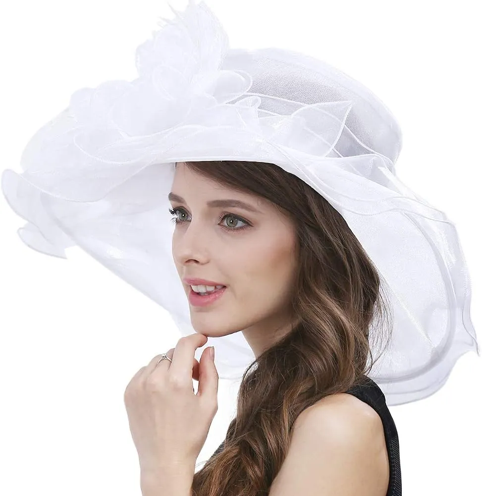 Original One Women's Organza Feather/Veil Tea Party Occasion Derby Event Church Dress Sun Hat