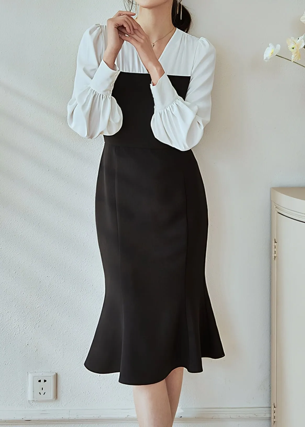 PUFF SLEEVE SWITCHED DRESS