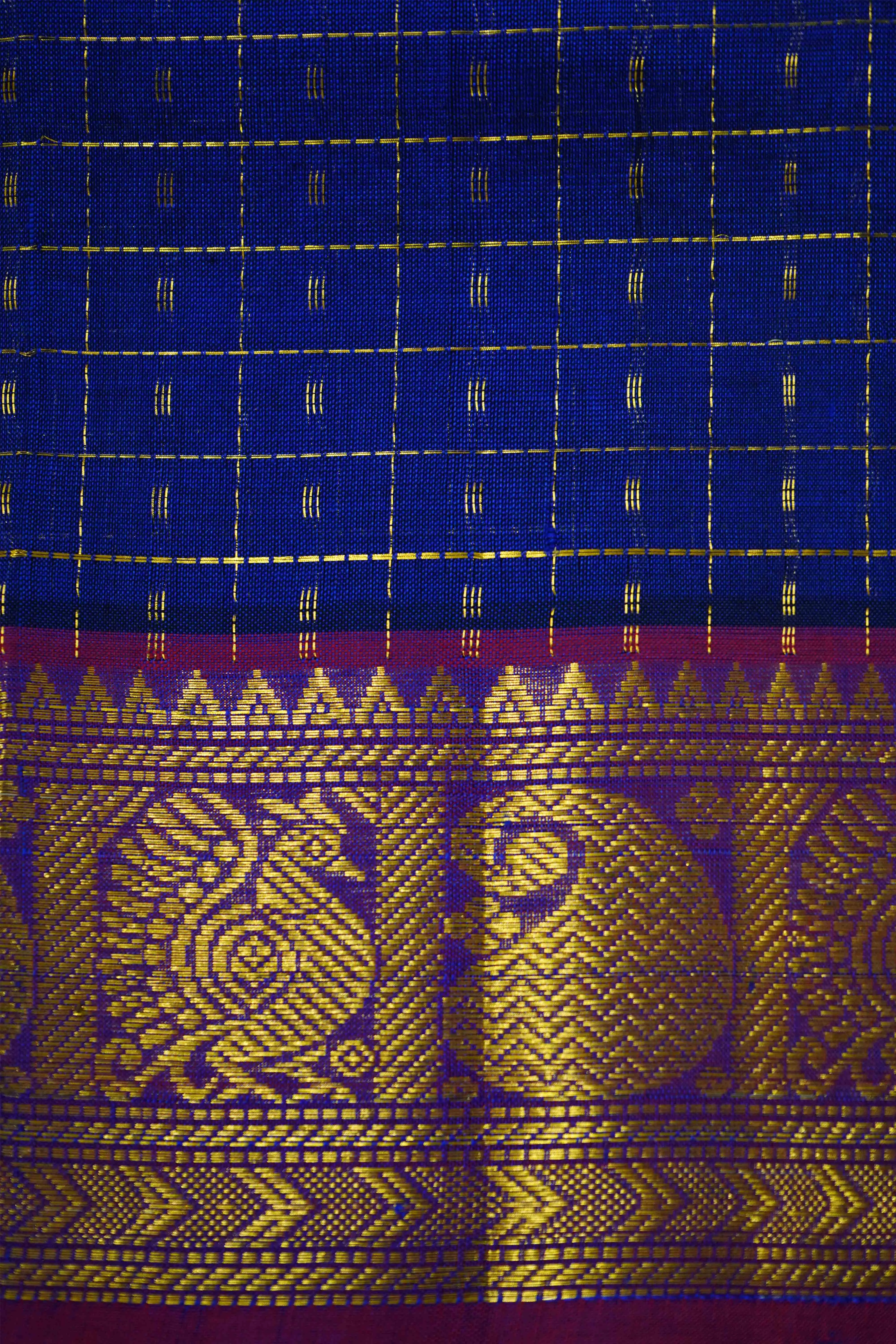 PURE KANCHI SILK COTTON- BLUEBERRY WITH LIGHT PLUM