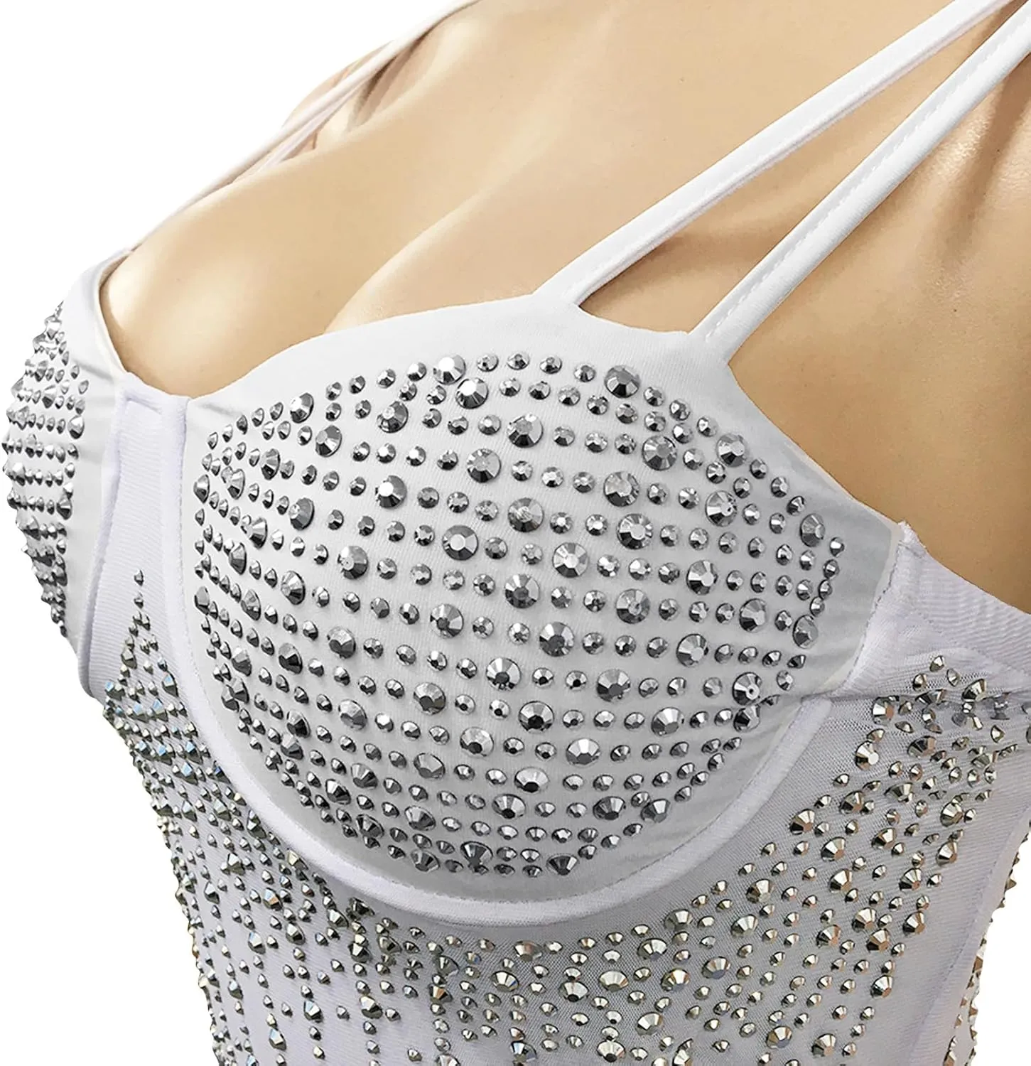 PURFUN Women Sexy See-Through Bodycon Dress with Rhinestones, Chic Spaghetti Strap Sleeveless Evening Dress Night Clubwear