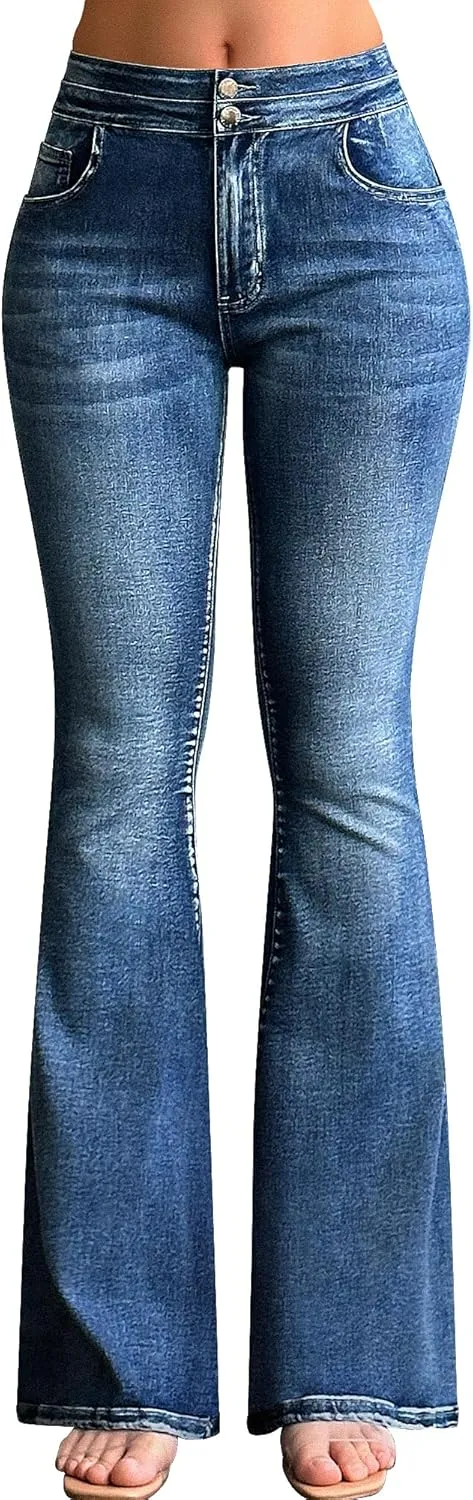roswear High Waisted Stretchy Tummy Control Bell Bottom Jeans for Women