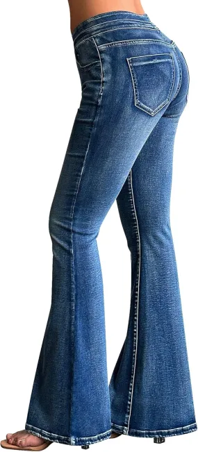 roswear High Waisted Stretchy Tummy Control Bell Bottom Jeans for Women