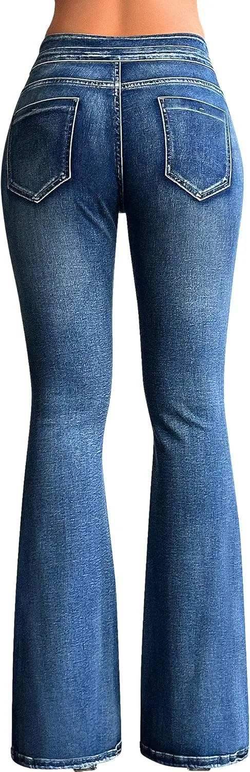 roswear High Waisted Stretchy Tummy Control Bell Bottom Jeans for Women