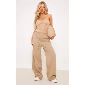 Sand Soft Tailored Wide Leg Trousers