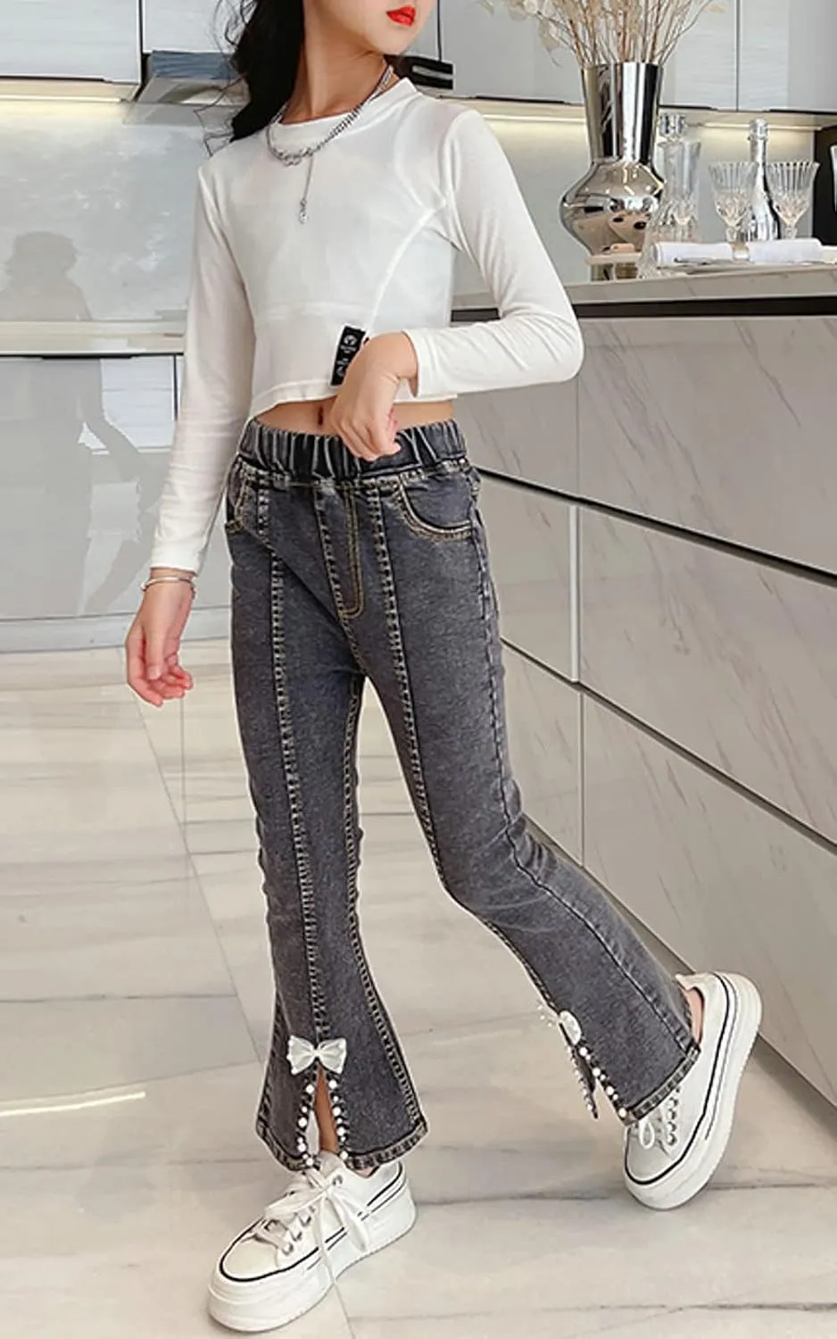 SANGTREE Girls Stretchy Bootcut Jeans,3-13 Years
