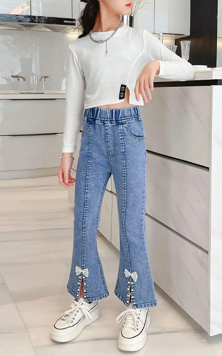 SANGTREE Girls Stretchy Bootcut Jeans,3-13 Years