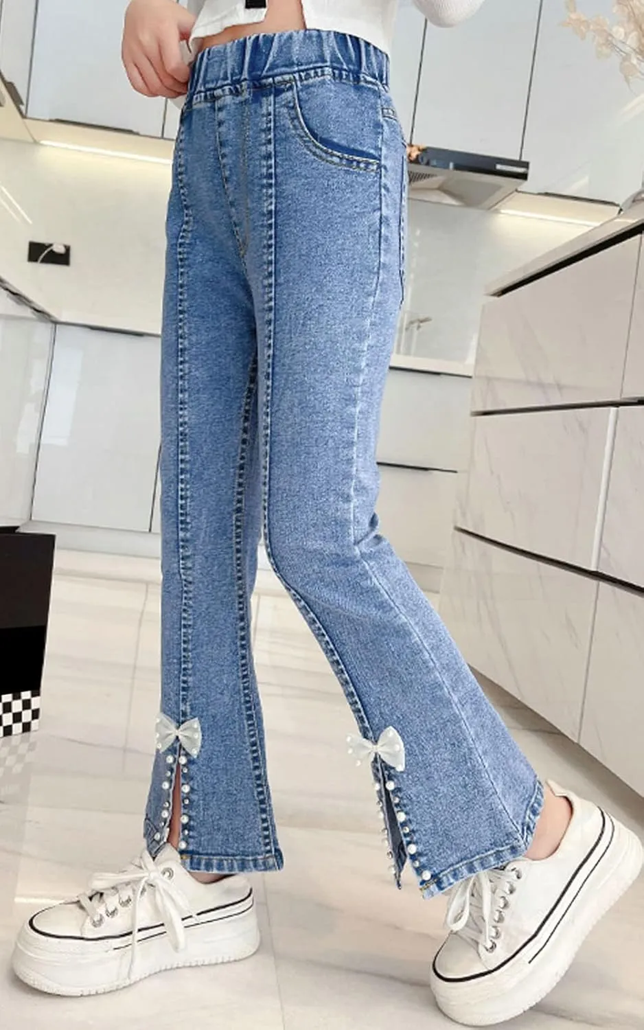 SANGTREE Girls Stretchy Bootcut Jeans,3-13 Years