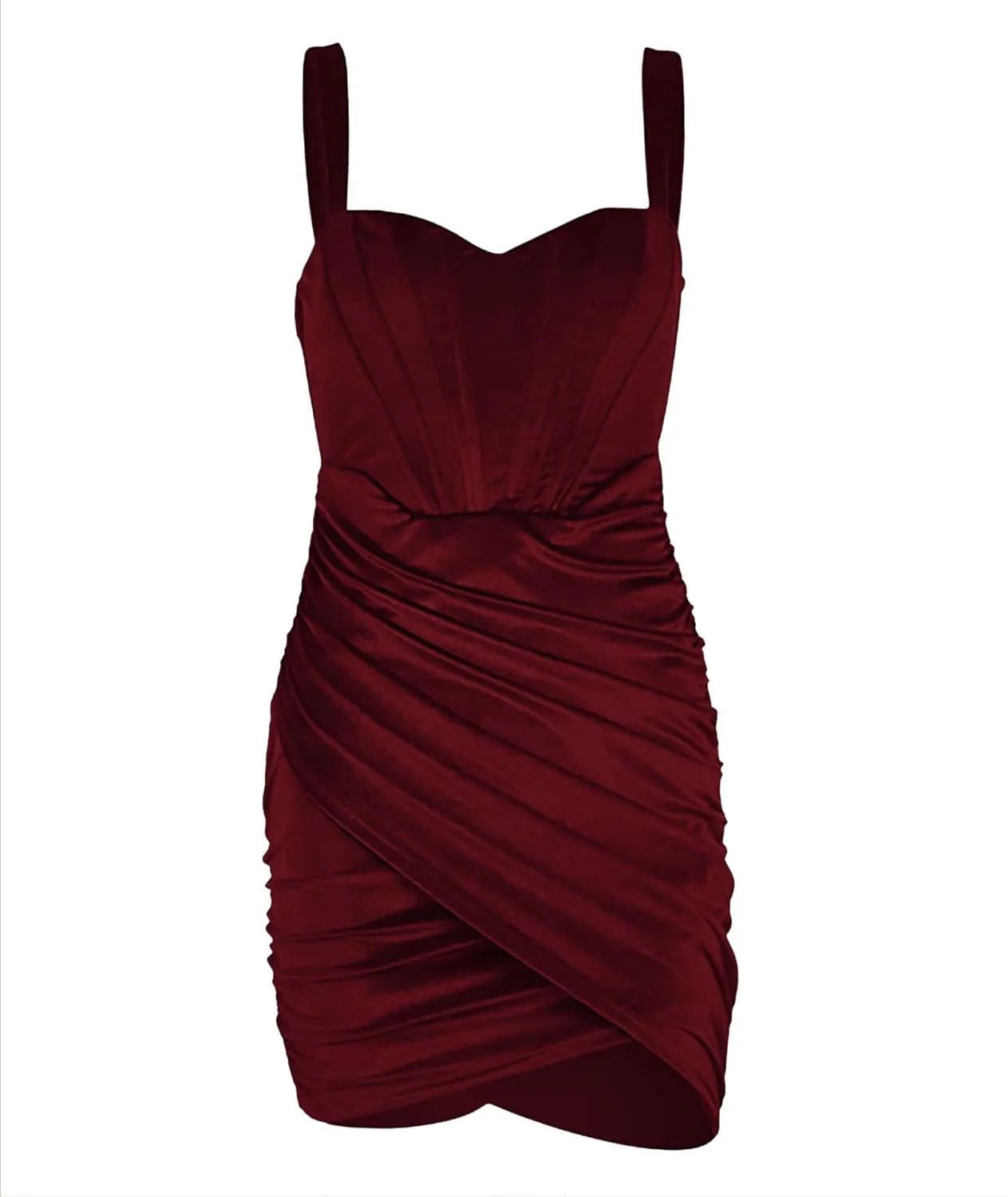 Sexyshine Women's Sexy Sleeveless Backless Strap Bodycon Dress Chic Velvet Ruched Pleated Elegant Mini Club Party Dress