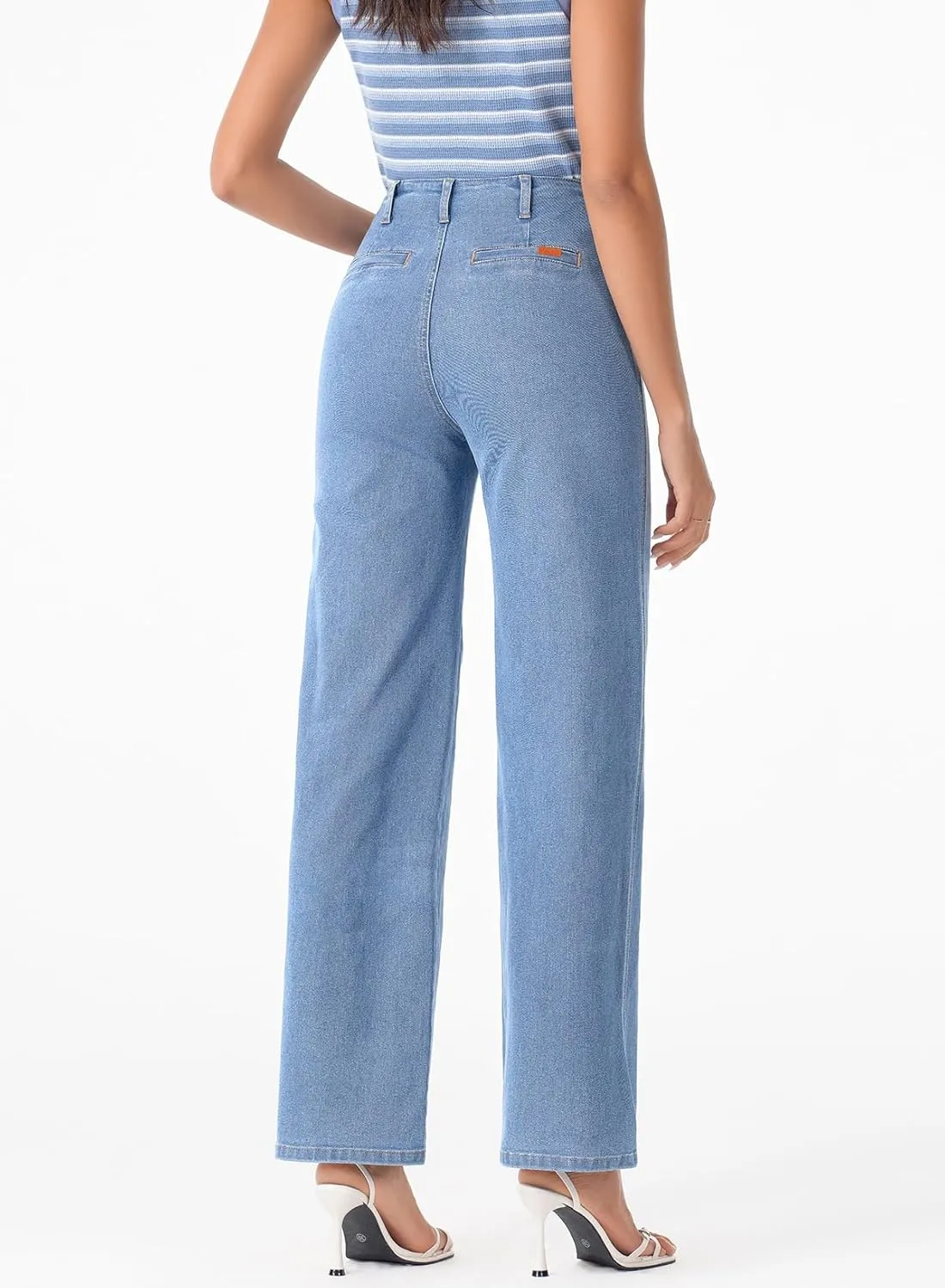 Sidefeel Women's Wide Leg High Waisted Stretchy Tummy Control Zimbaplatinum Jeans