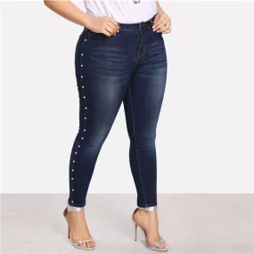 Slimfit Denim Pearl Beads Stretchy Jeans