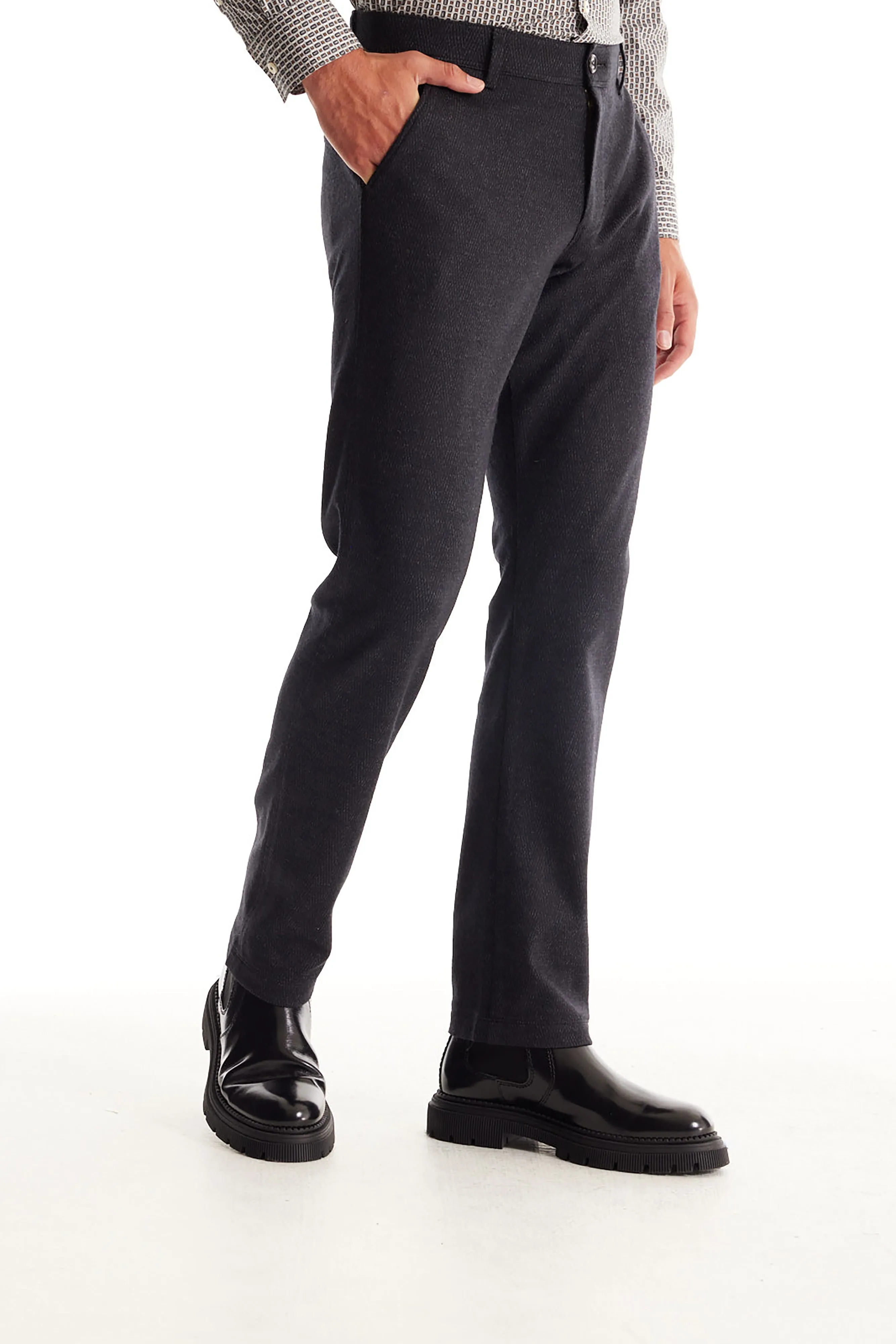 Soft Cloth Dress Pants in Birdseye Jersey - Black Mix