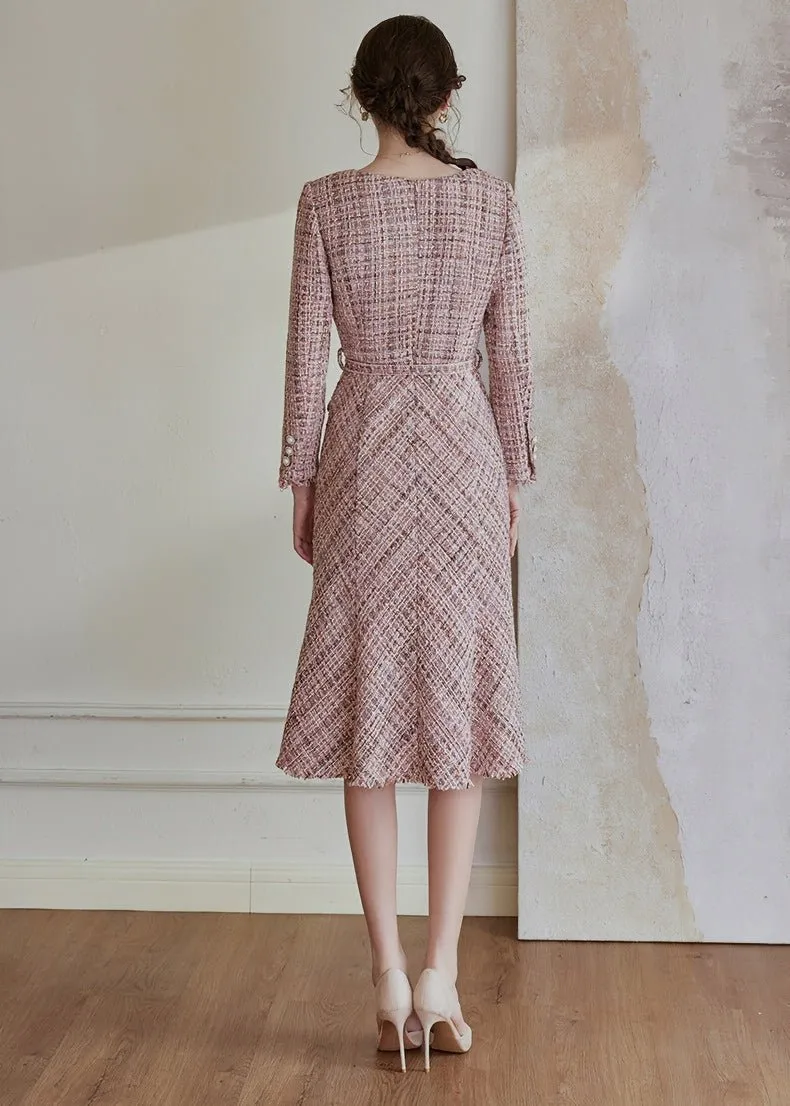 SQUARE TWEED FISHTAIL DRESS