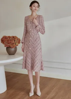 SQUARE TWEED FISHTAIL DRESS