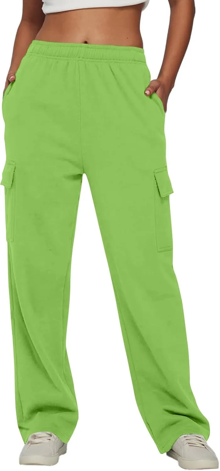 Straight Leg Cargo Sweatpants Women Baggy Fleece Elastic High Waisted Joggers Pants Casual Comfy Soft Parachute Pant