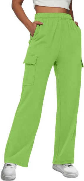 Straight Leg Cargo Sweatpants Women Baggy Fleece Elastic High Waisted Joggers Pants Casual Comfy Soft Parachute Pant