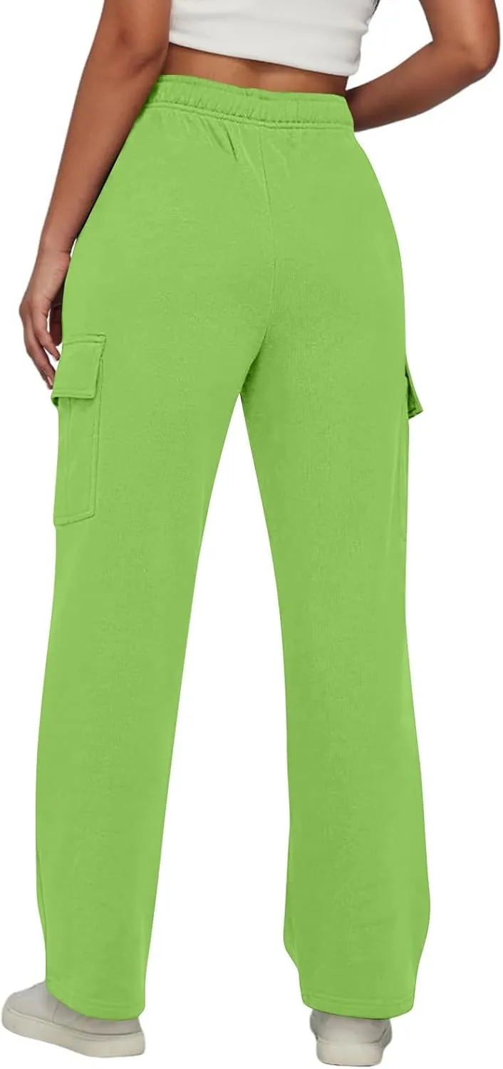 Straight Leg Cargo Sweatpants Women Baggy Fleece Elastic High Waisted Joggers Pants Casual Comfy Soft Parachute Pant
