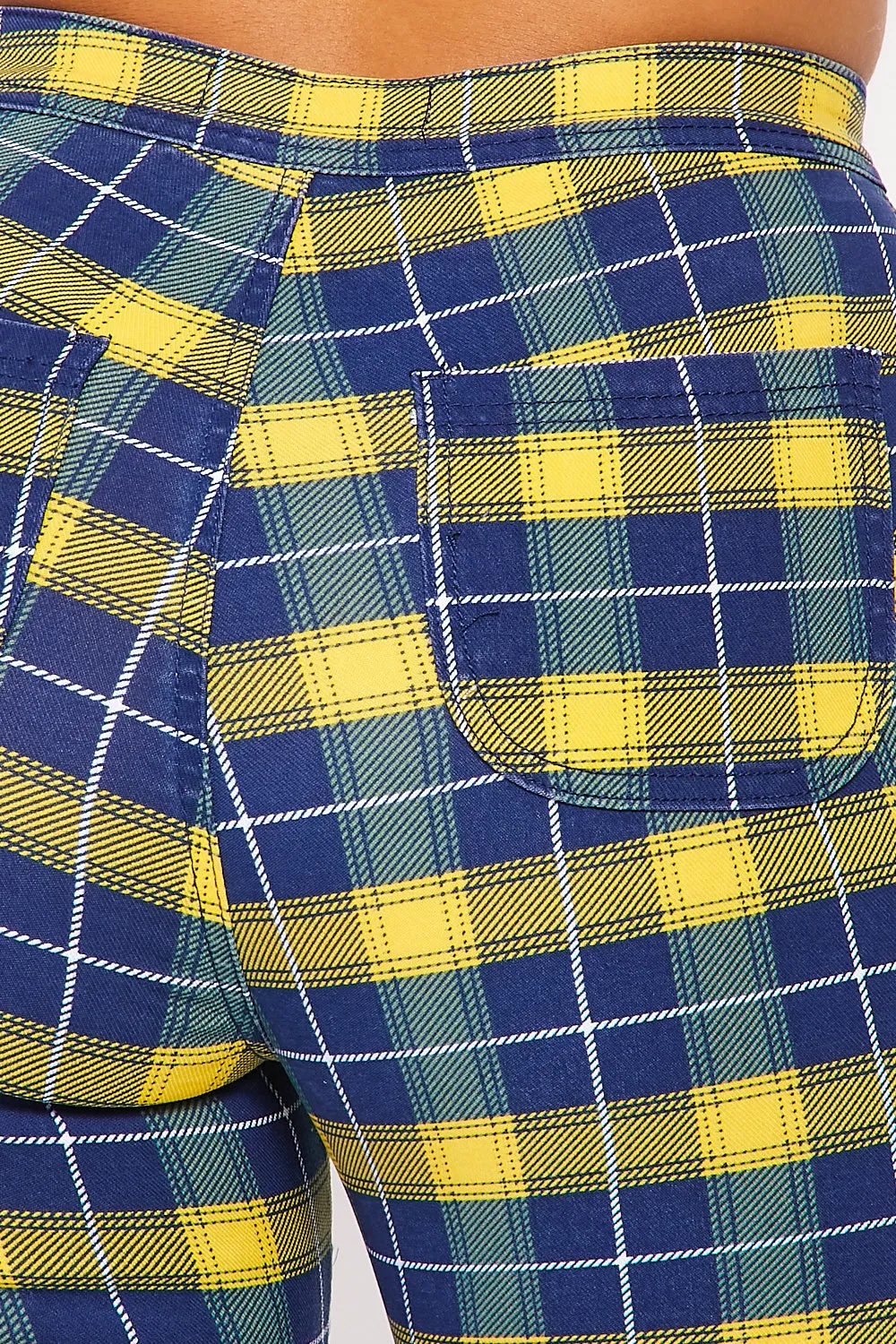 Super High Waisted Checkered Blue/Yellow Skinny Jeans