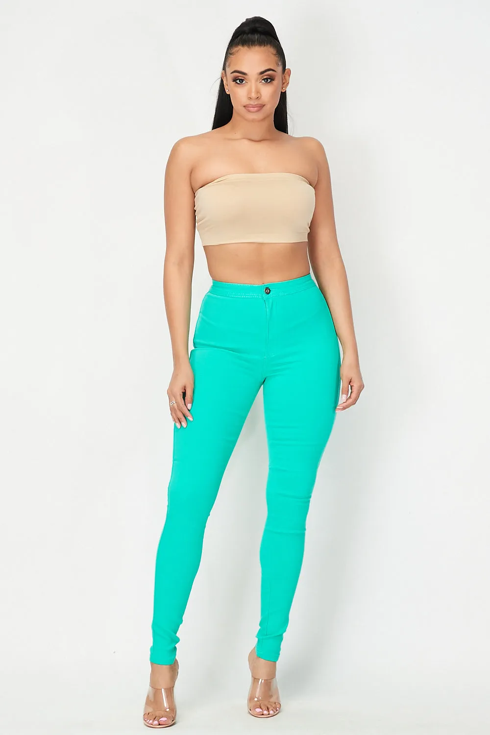Super High Waisted Stretchy Skinny Jeans - Mint