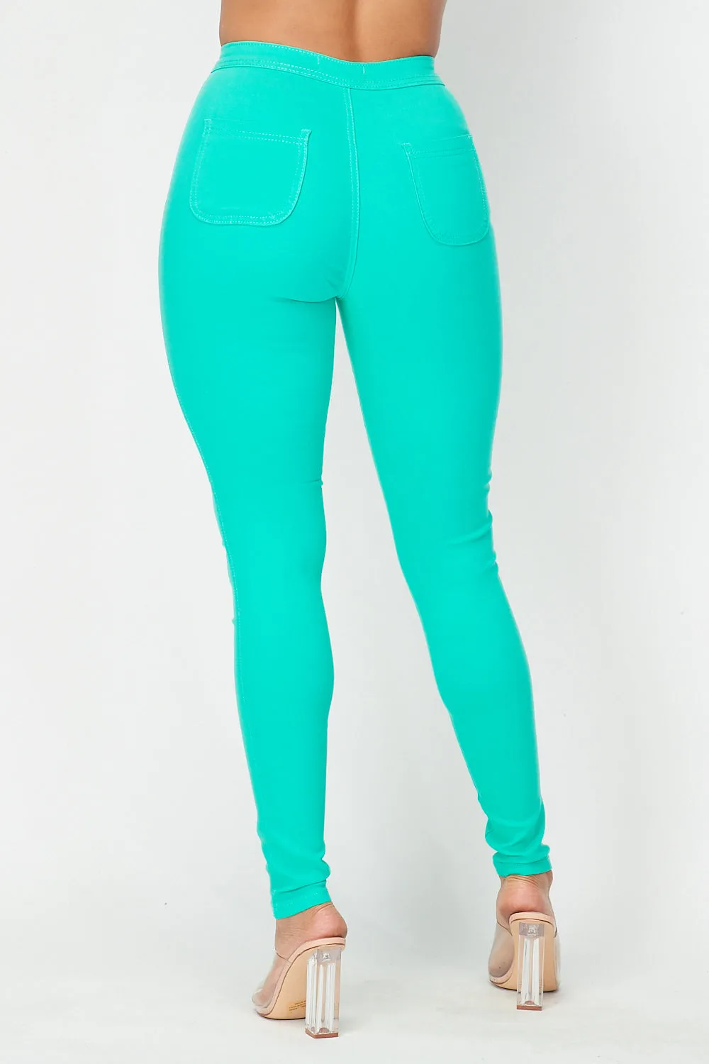 Super High Waisted Stretchy Skinny Jeans - Mint