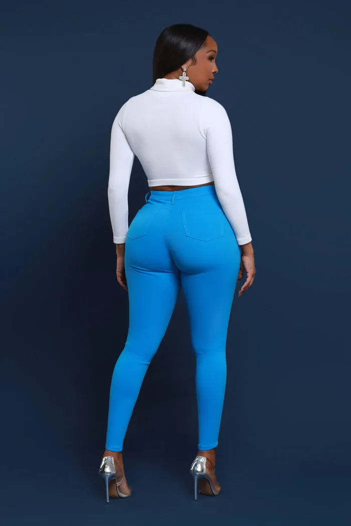 Super Swank High Rise Belt Loop Stretchy Skinny Jeans - Ocean Blue