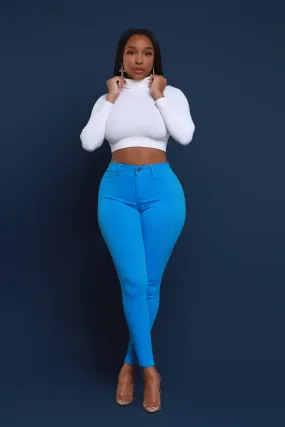Super Swank High Rise Belt Loop Stretchy Skinny Jeans - Ocean Blue