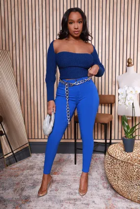 Super Swank High Rise Belt Loop Stretchy Skinny Jeans - Royal Blue