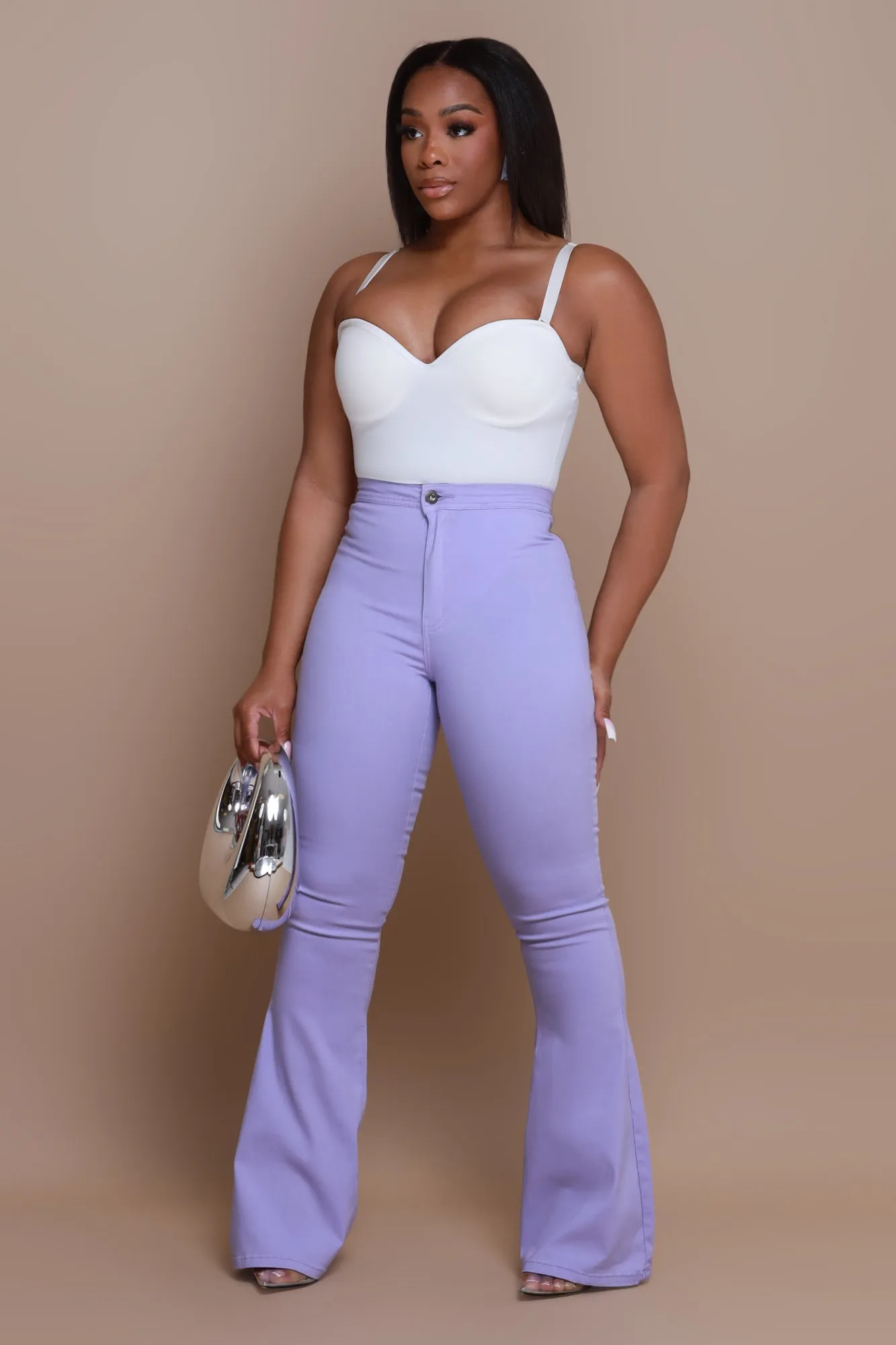 Super Swank High Rise Flare Stretchy Jeans - Lavender