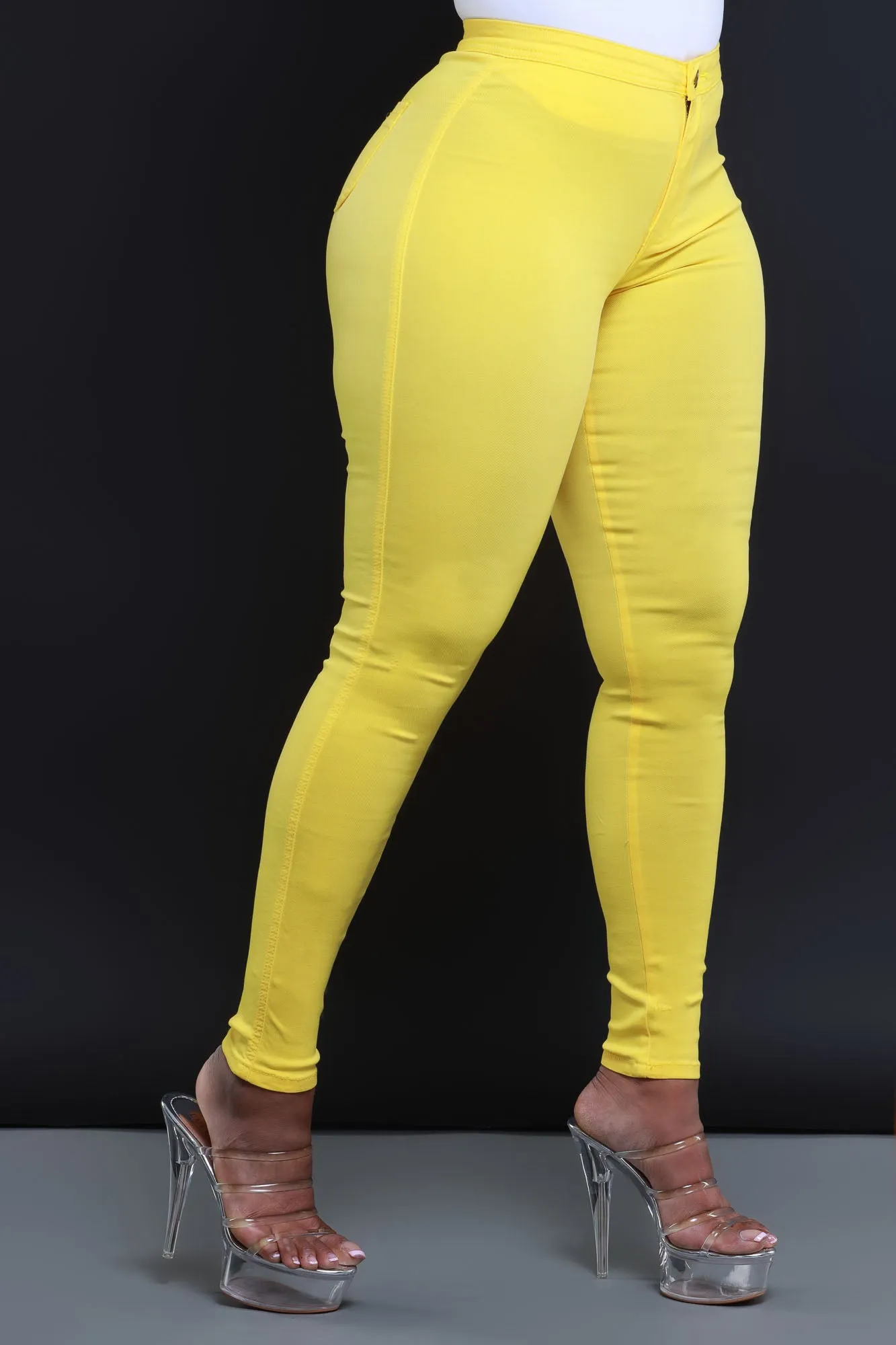 Super Swank High Waist Stretchy Jeans - Yellow