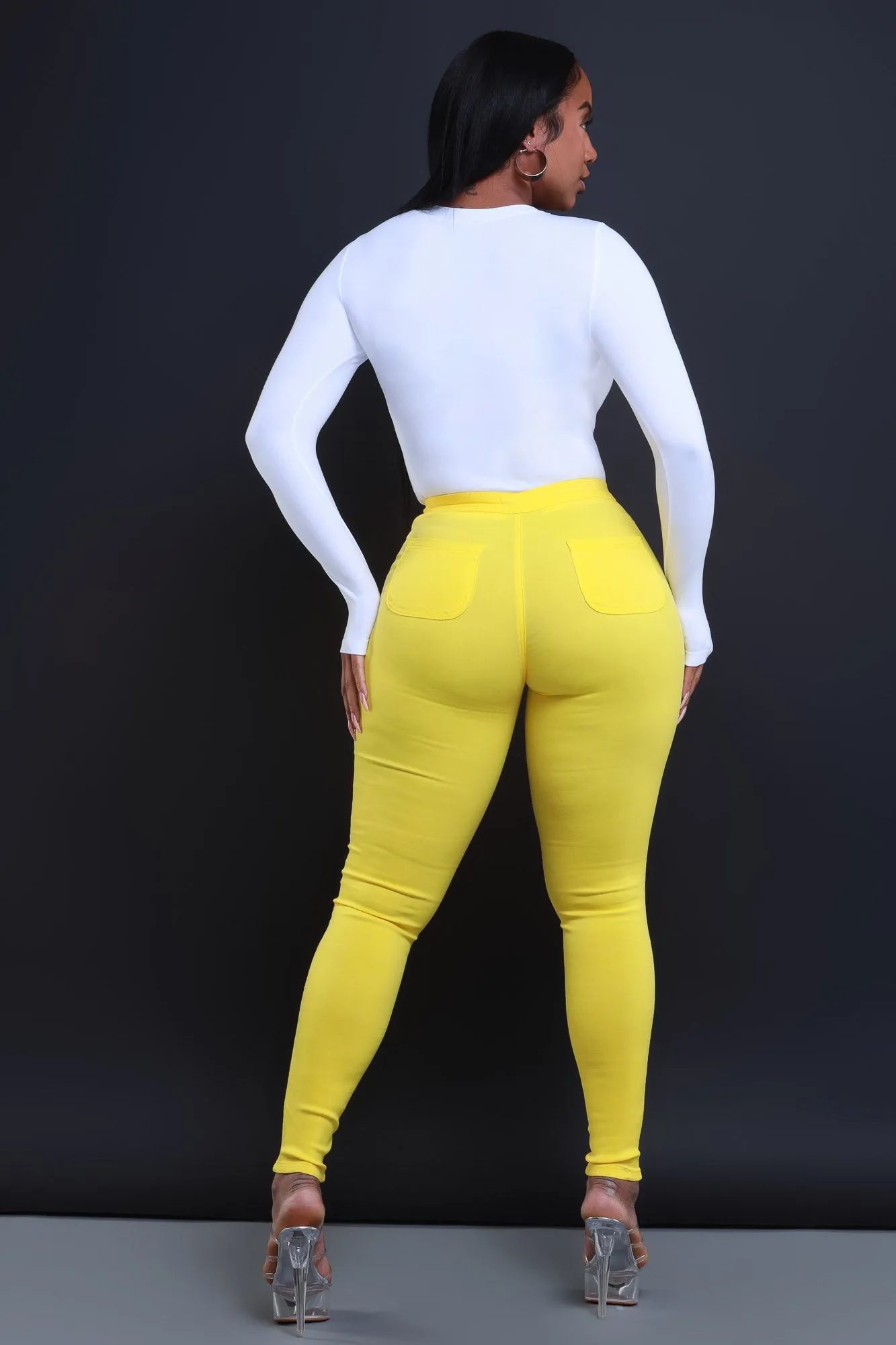 Super Swank High Waist Stretchy Jeans - Yellow