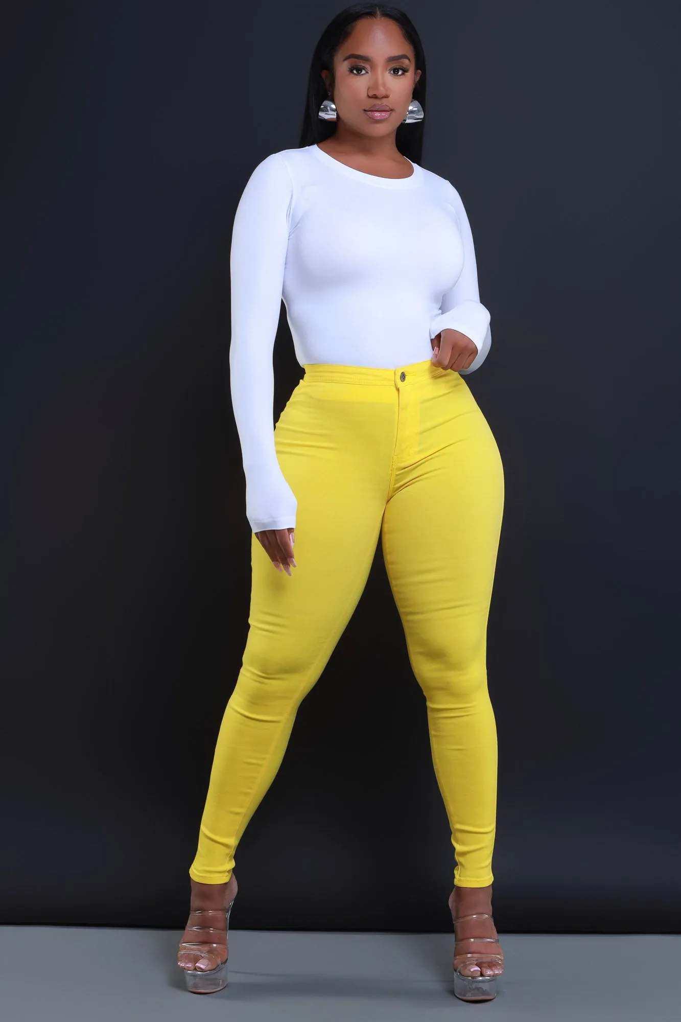 Super Swank High Waist Stretchy Jeans - Yellow