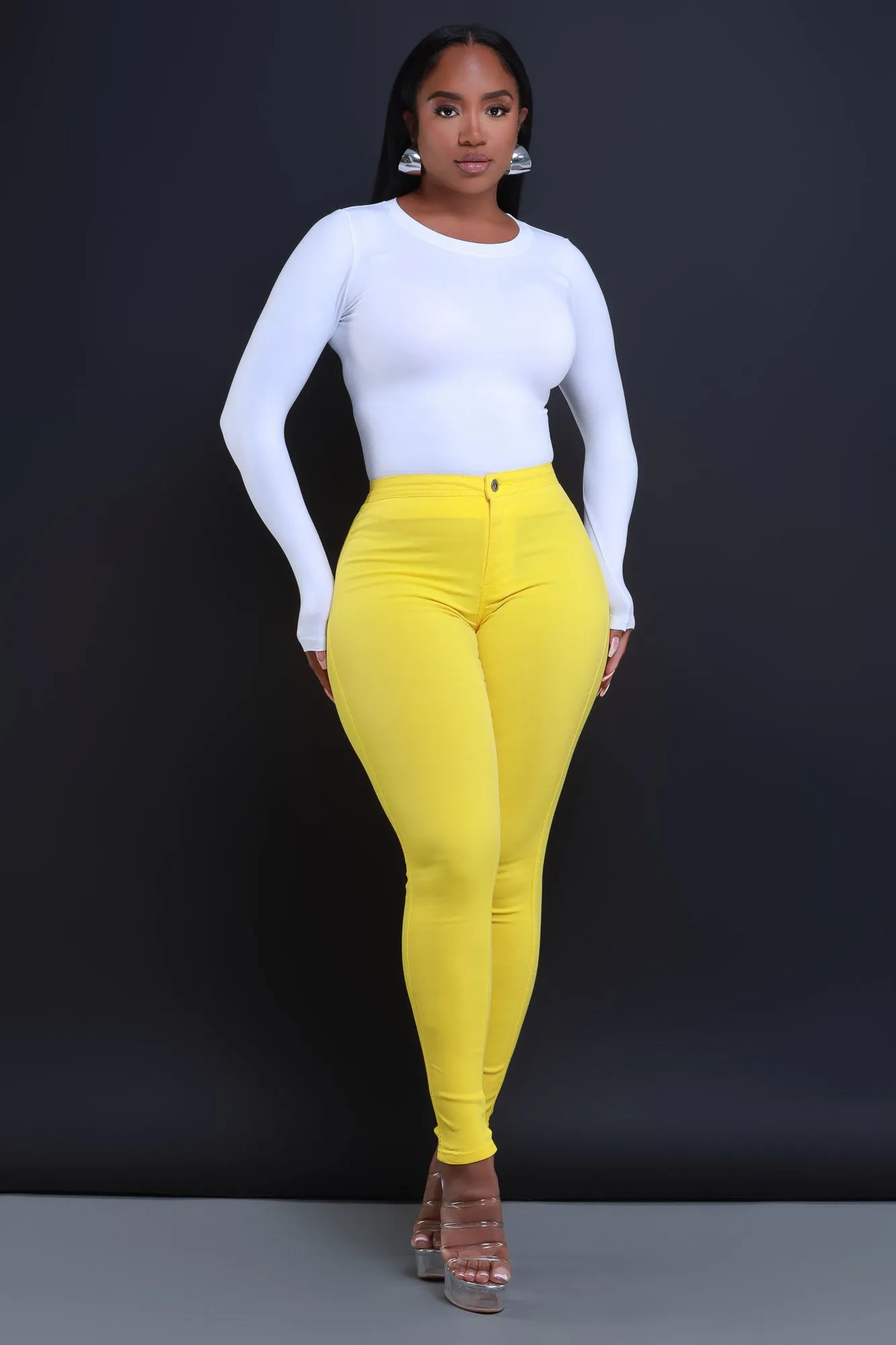 Super Swank High Waist Stretchy Jeans - Yellow