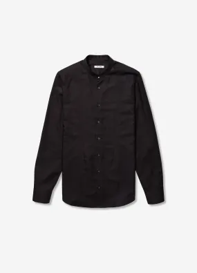 Tailored-Fit Cotton Linen Stand Collar Shirt Black