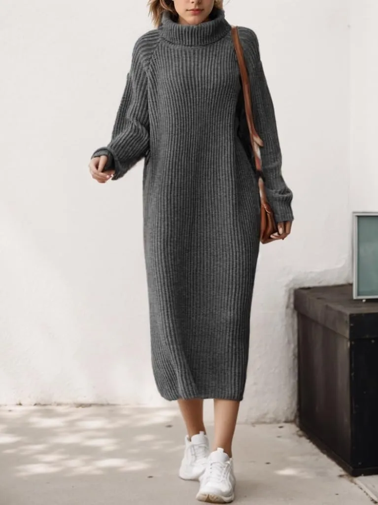 TIAFORD Women Winter Sweater Maxi Dress Oversized Turtleneck Long Sleeve Sweater Pullover Dress Casual Loose Knit Shift Dress
