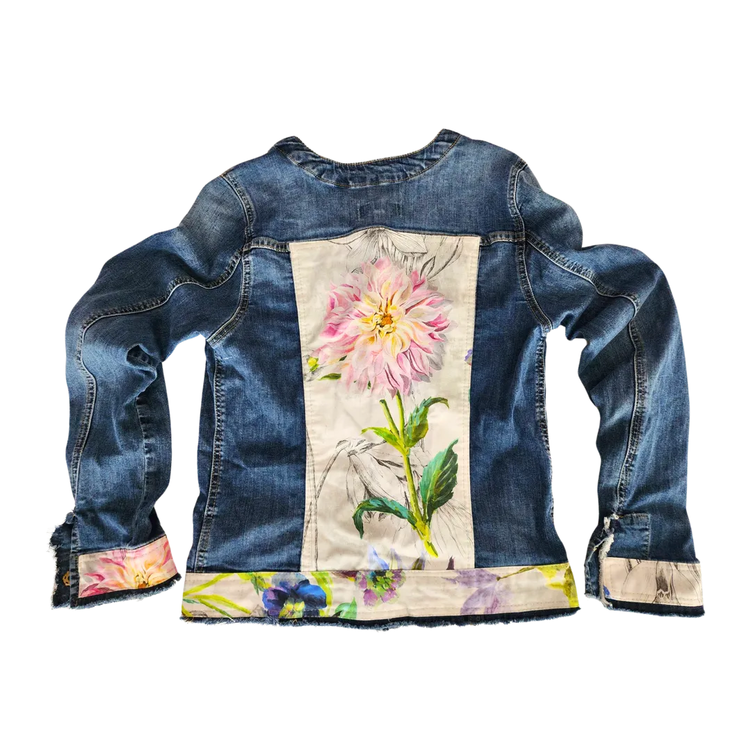 Upcycled Denim Jacket with Flower Print