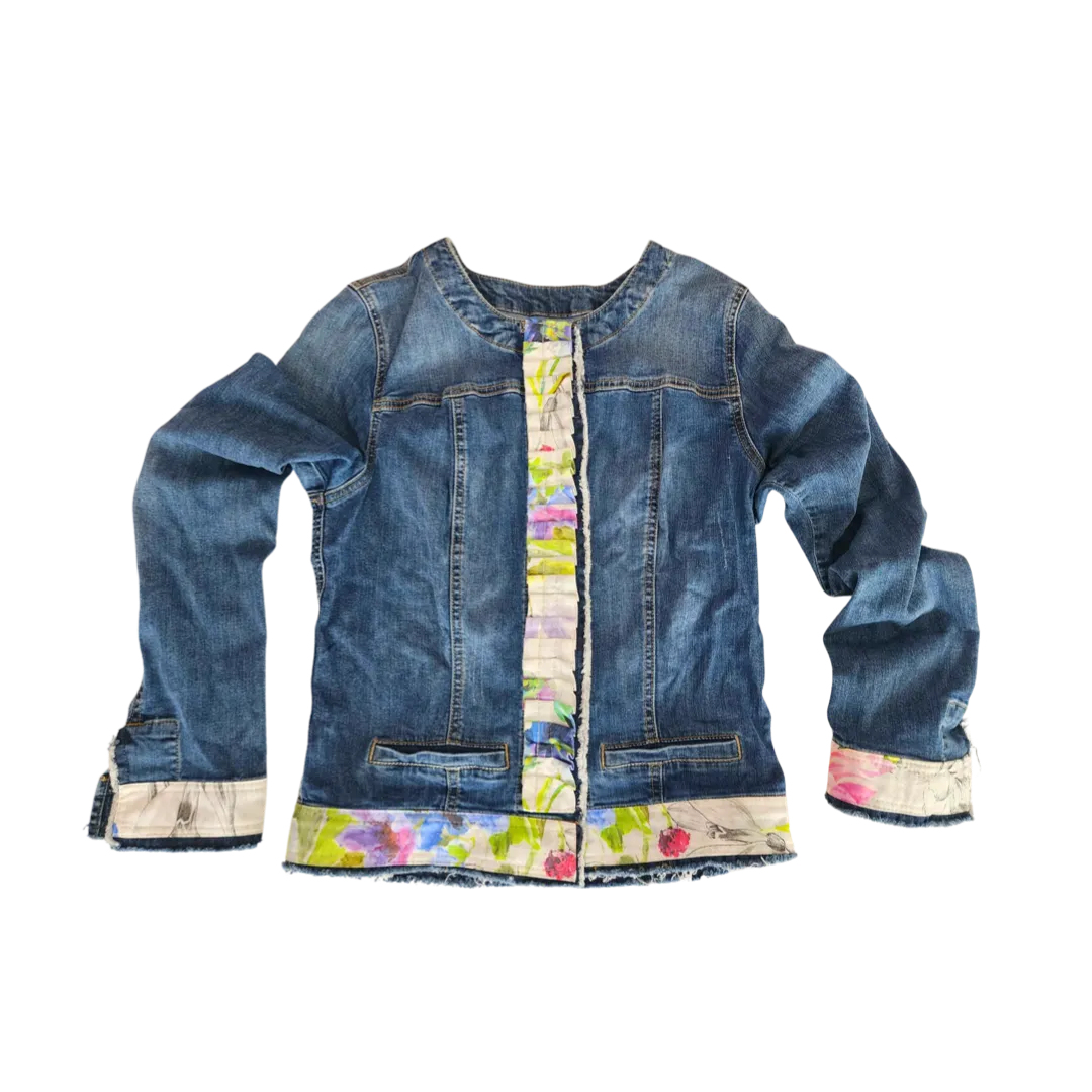 Upcycled Denim Jacket with Flower Print