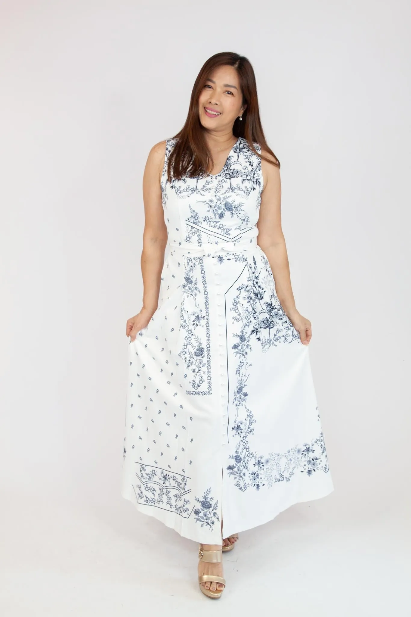 V Neck Pearl Button Dress