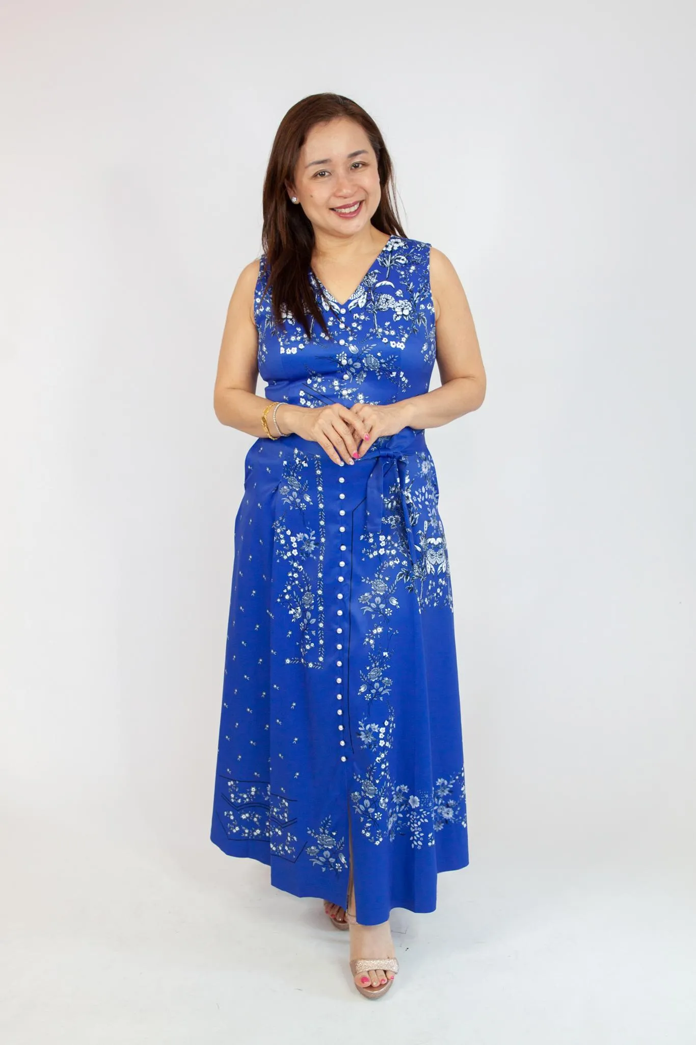 V Neck Pearl Button Dress