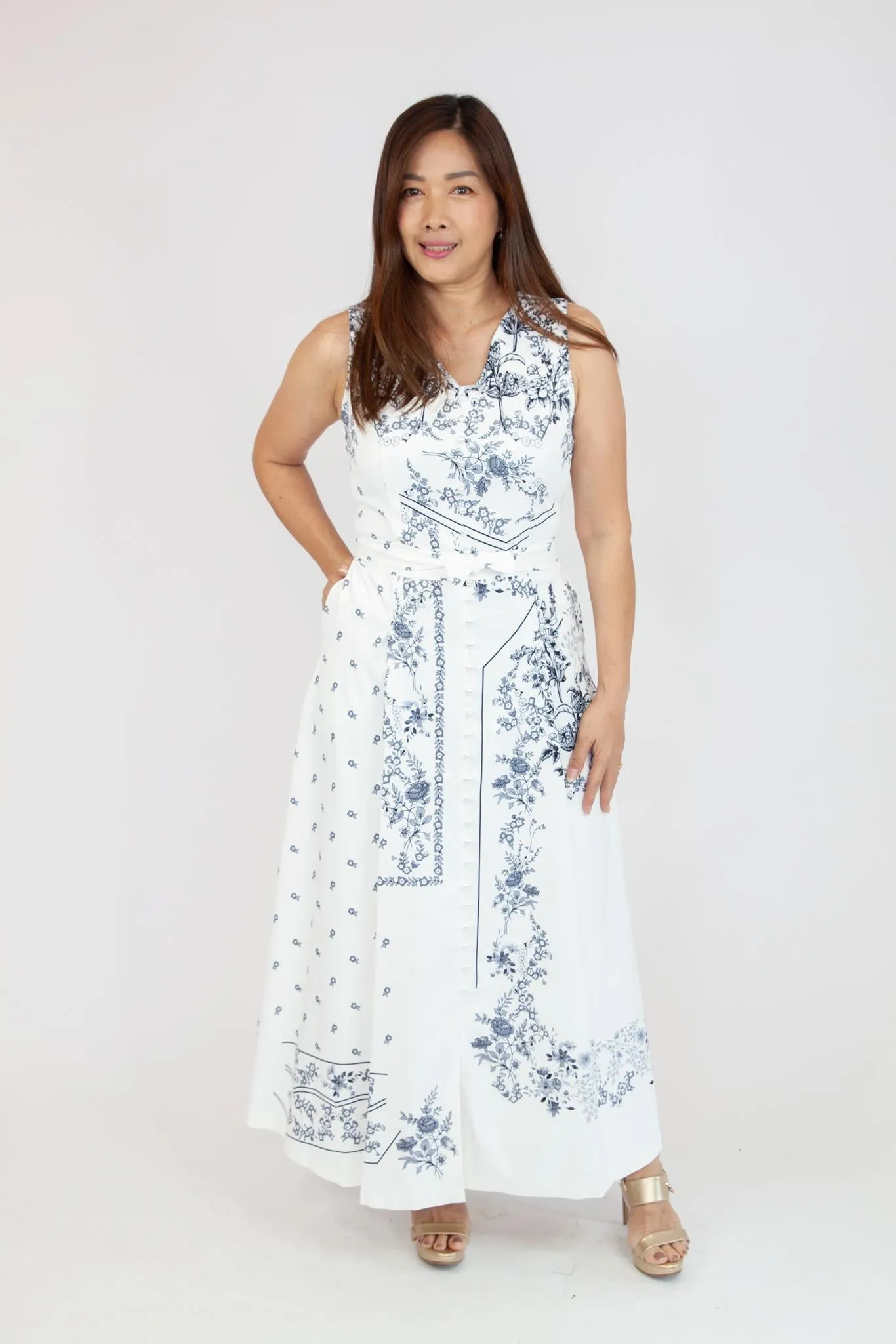 V Neck Pearl Button Dress