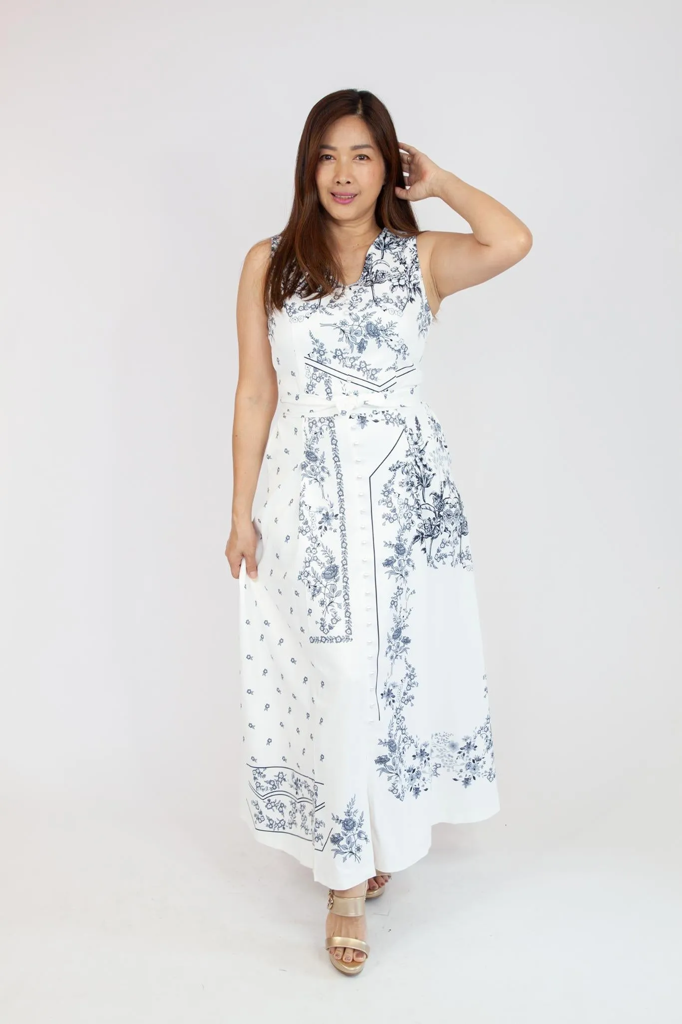 V Neck Pearl Button Dress