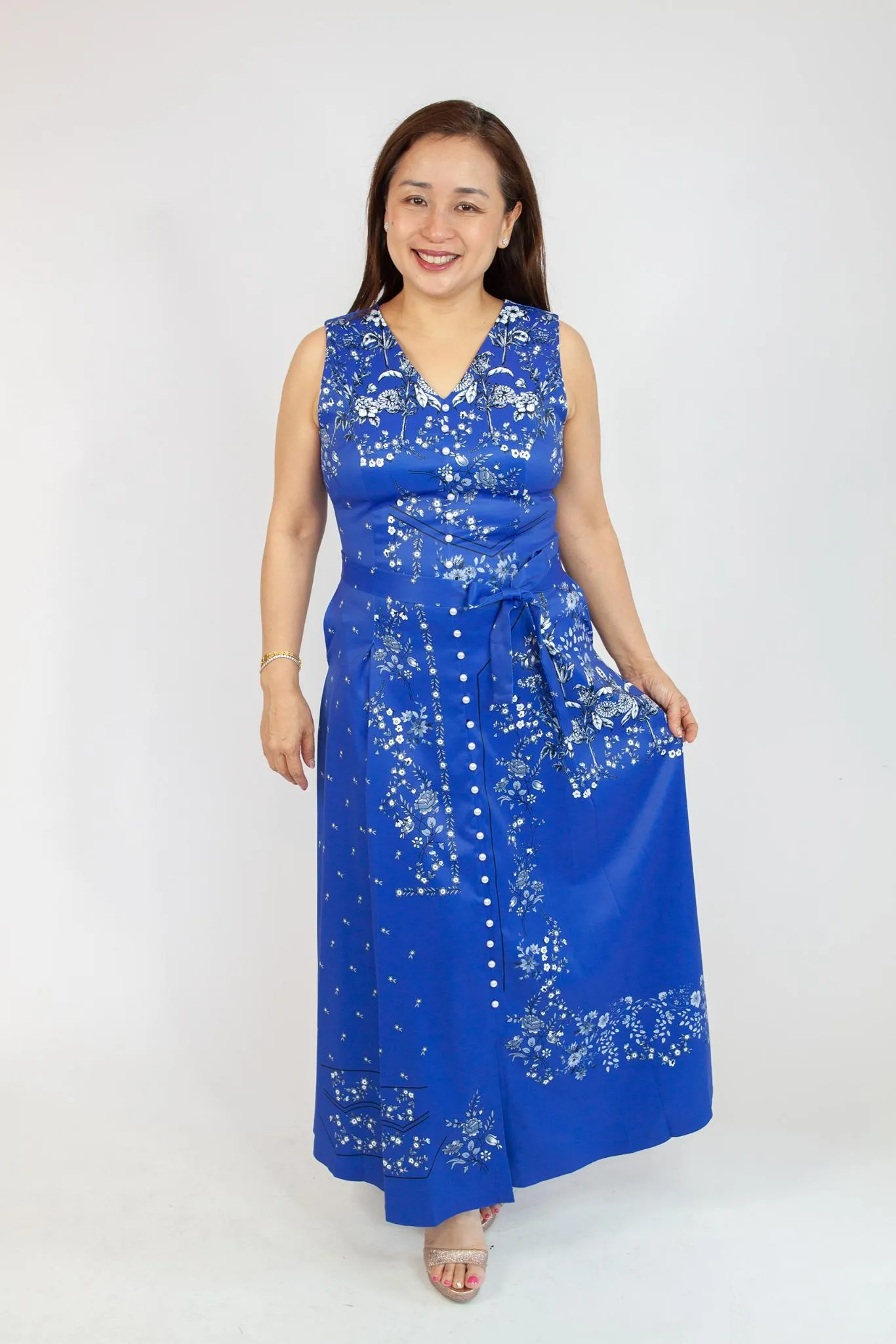 V Neck Pearl Button Dress