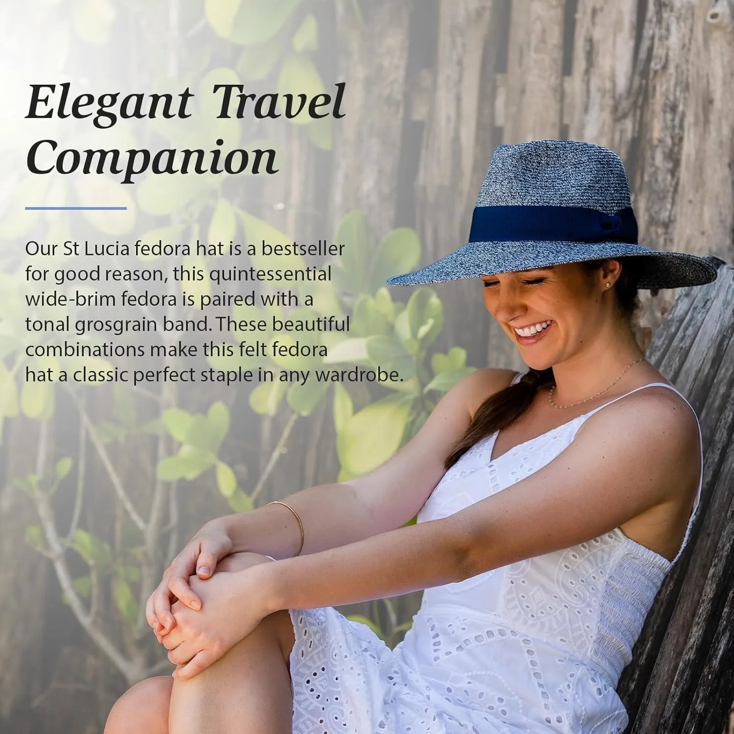 Wallaroo Hat Company Women’s St Lucia Fedora – UPF 50 , Lightweight, Wide Brim, Adjustable, Travel Friendly, Packable