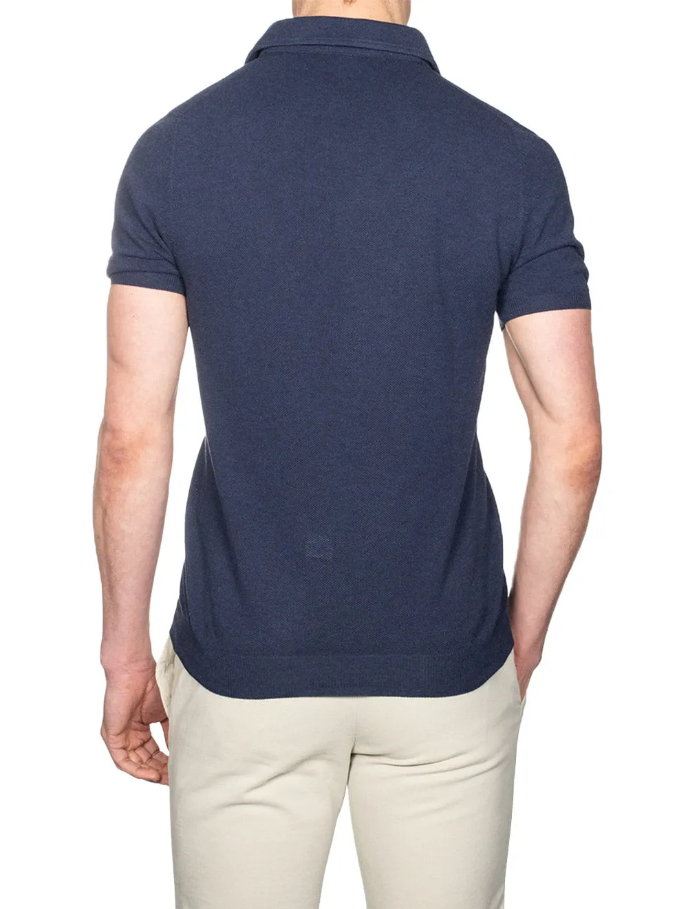 Weave Short Sleeve 3 Button Polo Blue