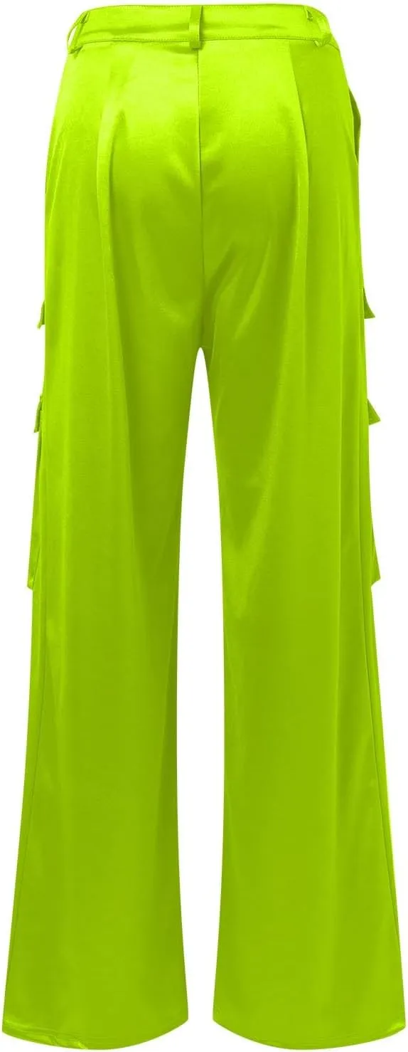 Women Casual Cargo Pants Loose Fit High Waist Multiple Pockets Straight Wide Leg Long Trousers Soft Cosy