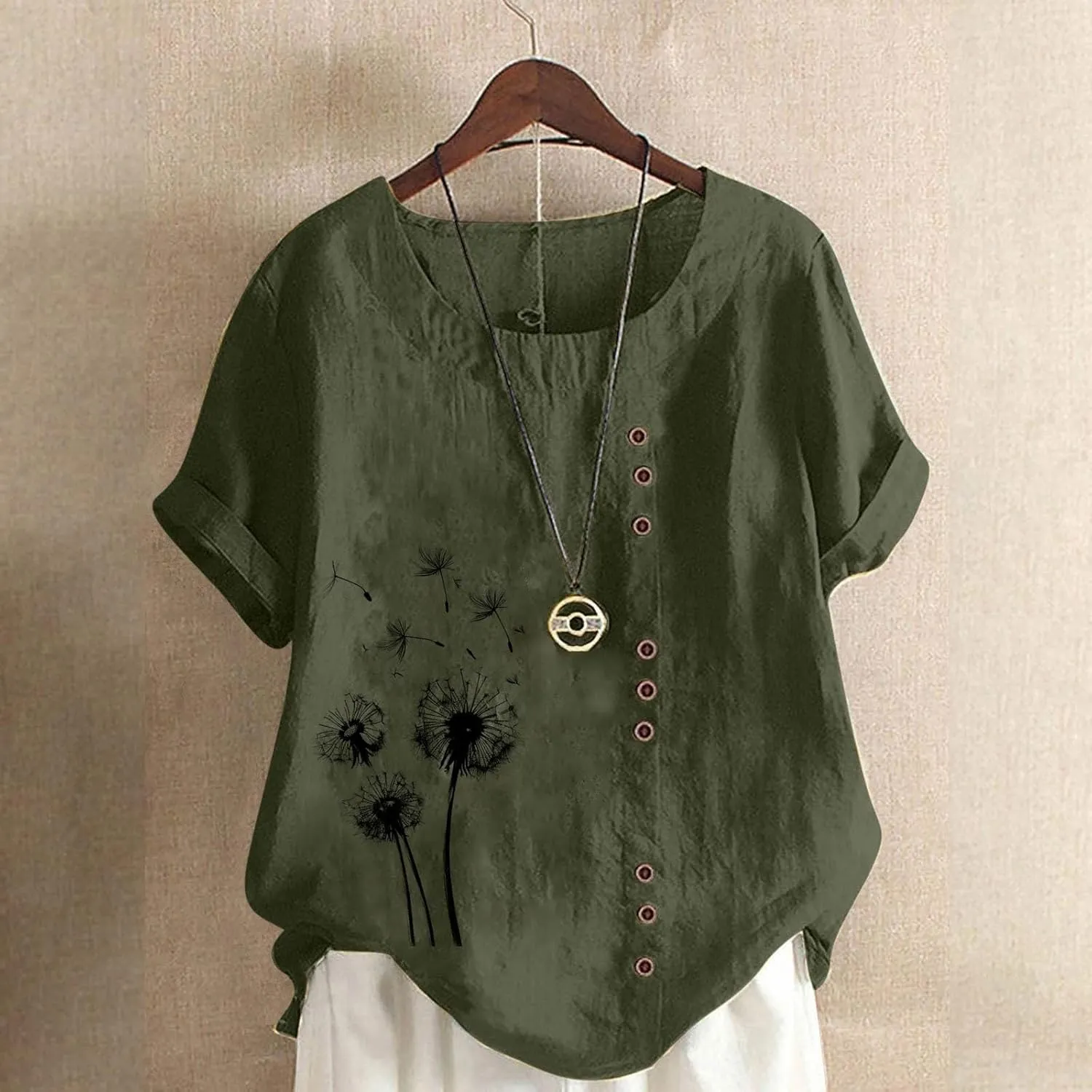 Women Linen Shirts Causal Loose Fit Boho Tunic Tee Short Sleeve Oversize Curved Blouse Summer Trendy Clothes 2025