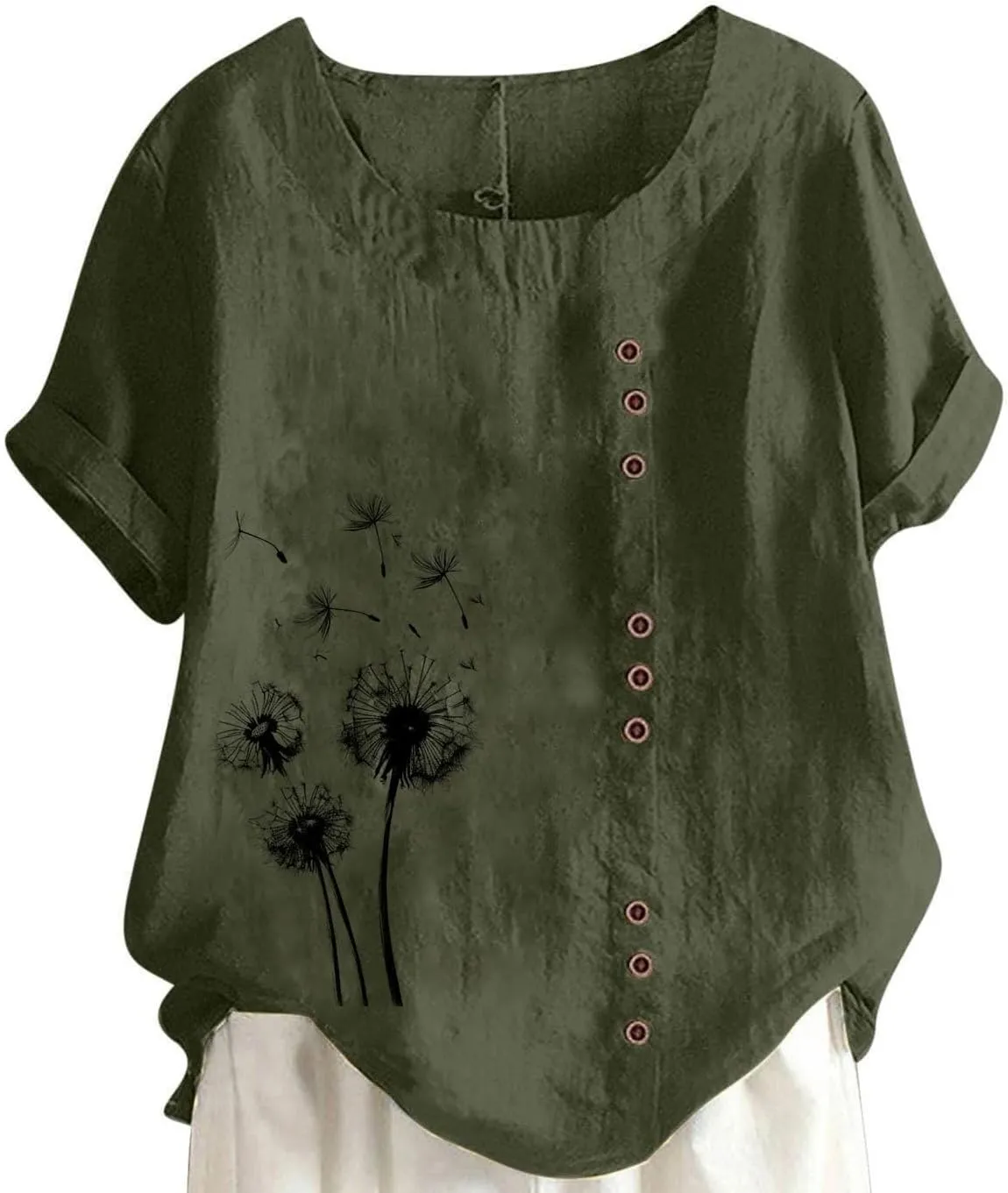 Women Linen Shirts Causal Loose Fit Boho Tunic Tee Short Sleeve Oversize Curved Blouse Summer Trendy Clothes 2025