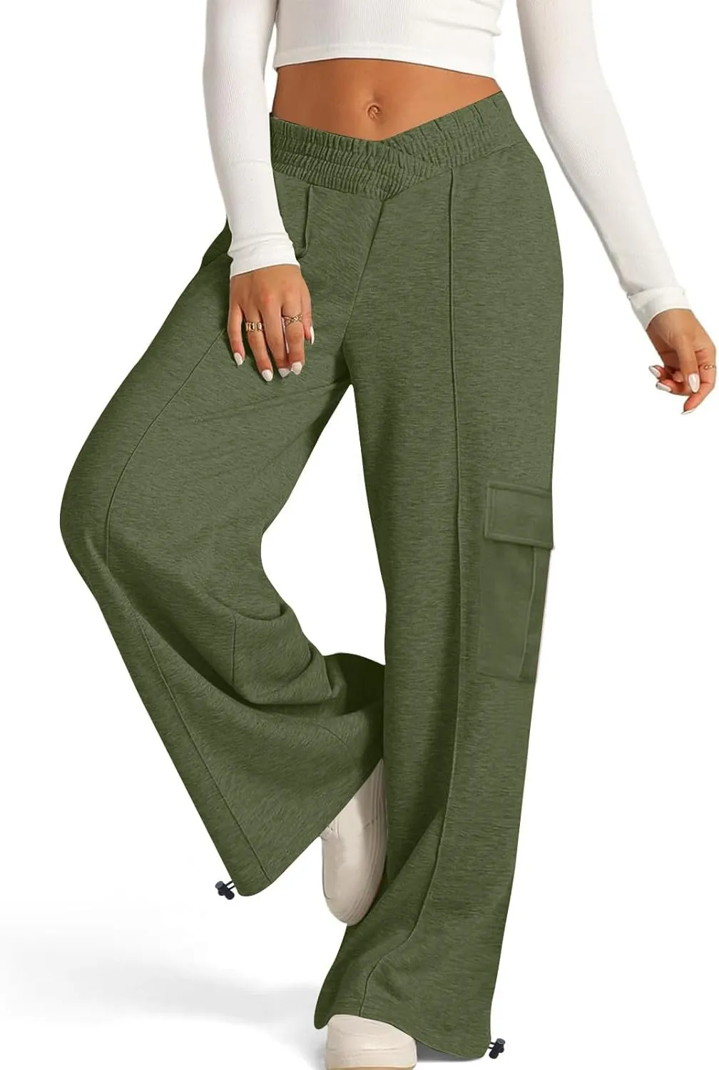 Women's Casual Pants Elastic High Waist Straight Leg Baggy Pant Lightweight Soft Comfy Solid Trousers with Pockets